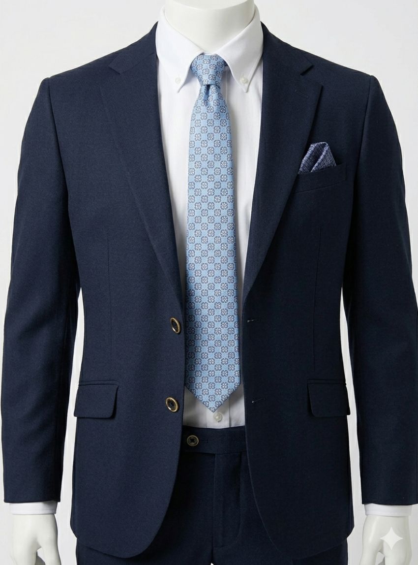 Traje azul marino mini puntos de True Man