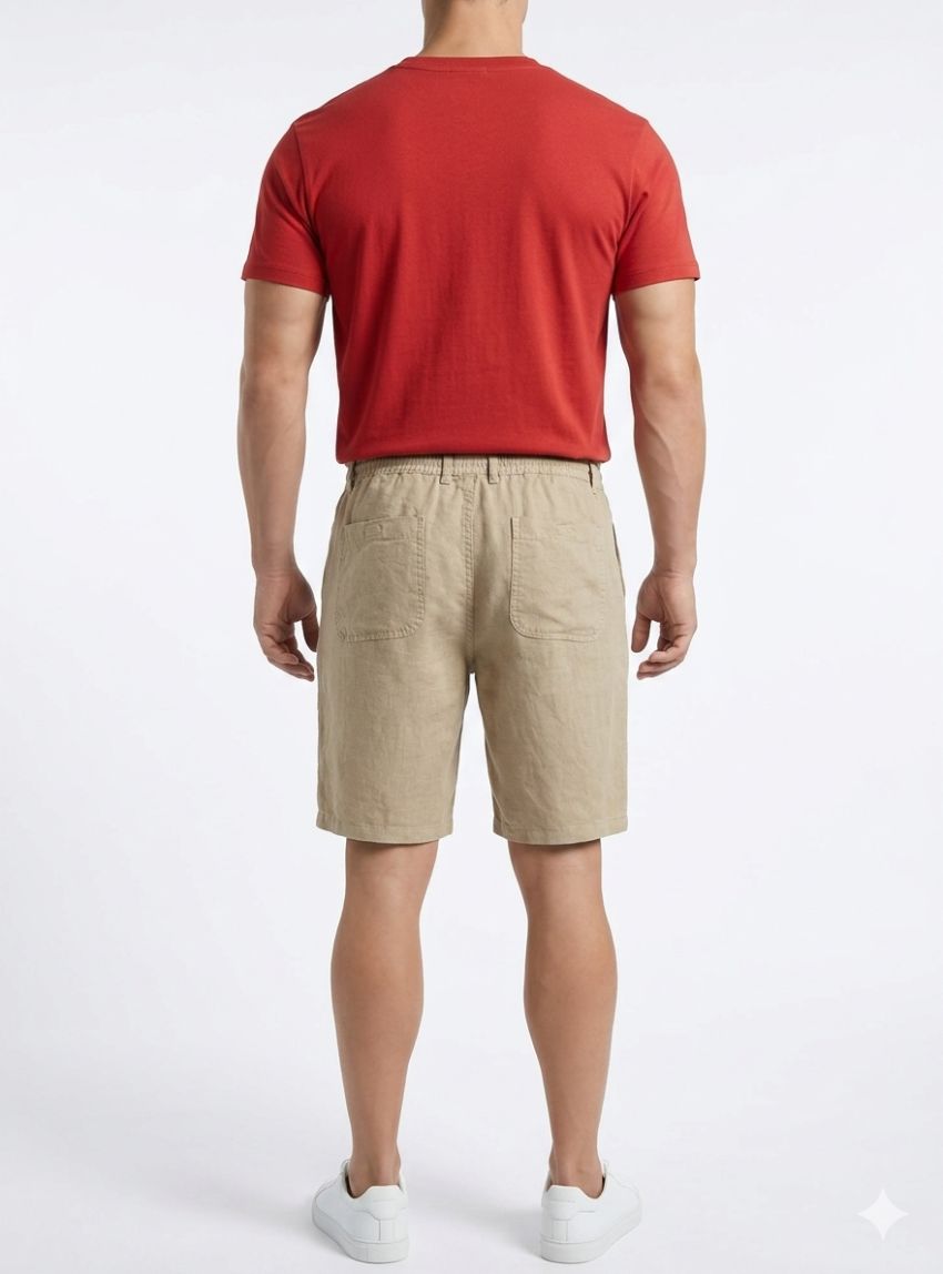 Pantalón corto lino goma arena de Tayron's