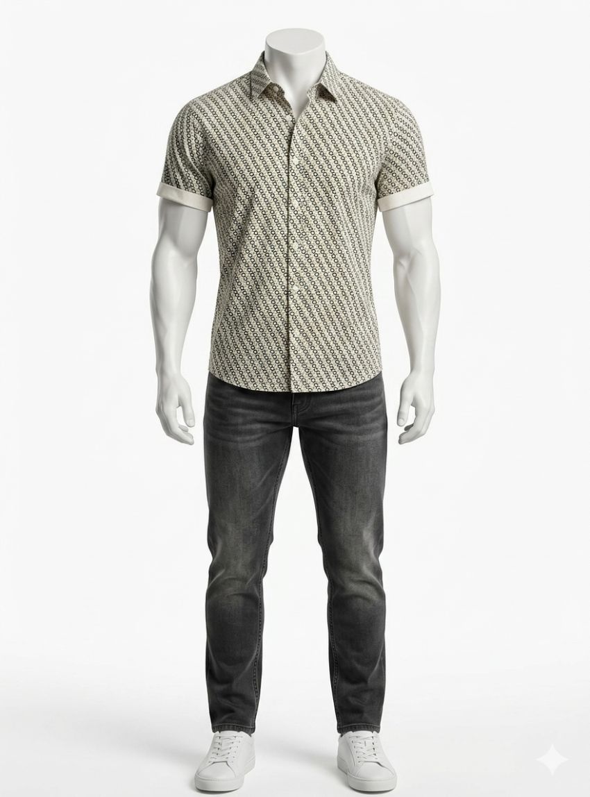 Camisa dibujo geométrico negro, verde y marrón de Corsare