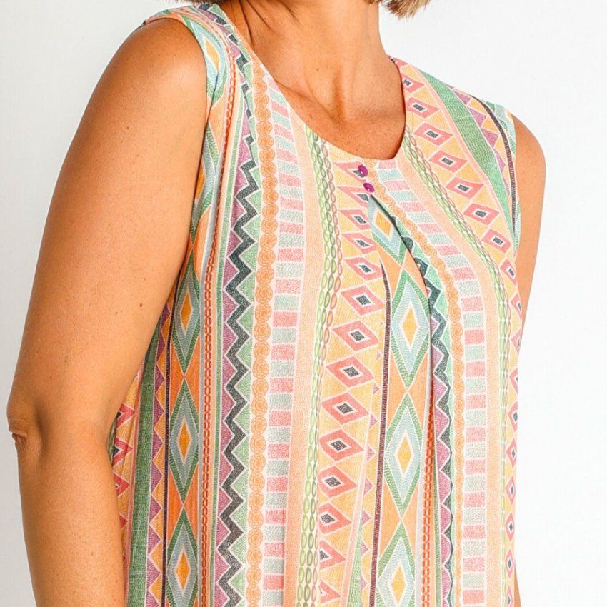 Camiseta tul sin mangas naranja y verde de Nayat