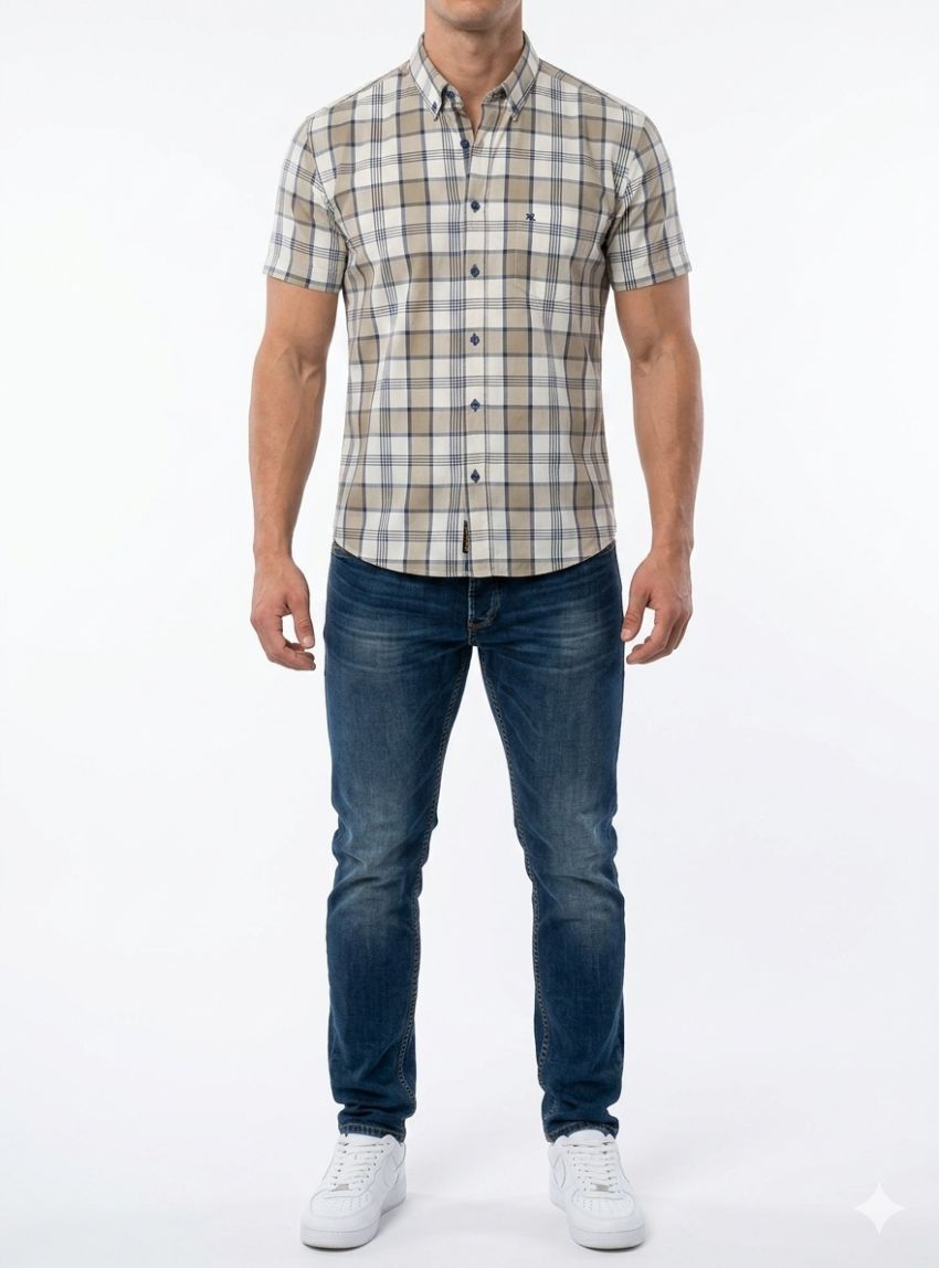 Camisa mc cuadros beige de VNTO