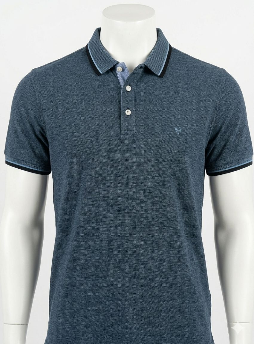 Polo mini puntos azul marino y azul tejano de Tomé