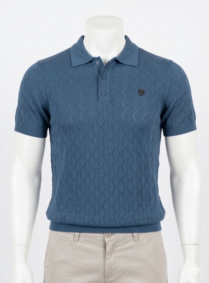 Polo de punto desagujago azul de Dark & Fish