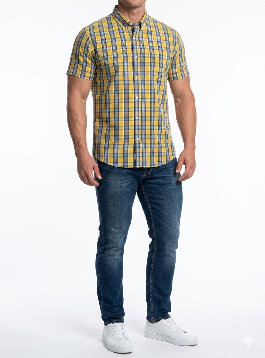 Camisa mc cuadros ocre de VNTO