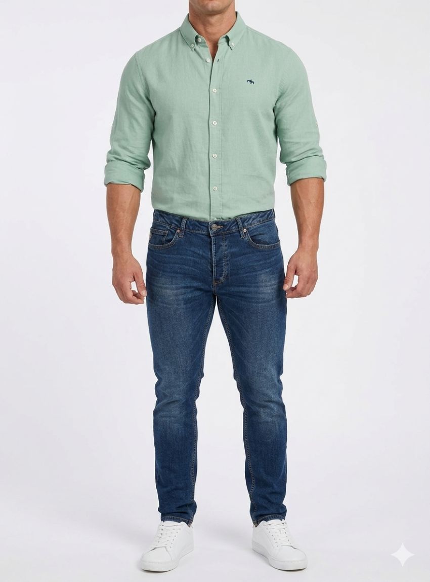 Camisa lino verde de Dos Galgos