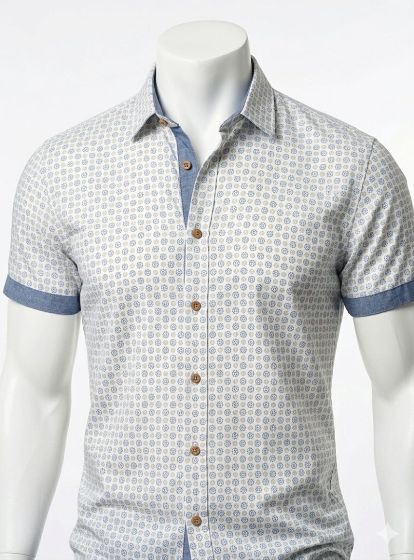 Camisa dibujo geométrico azul y beige de Corsare