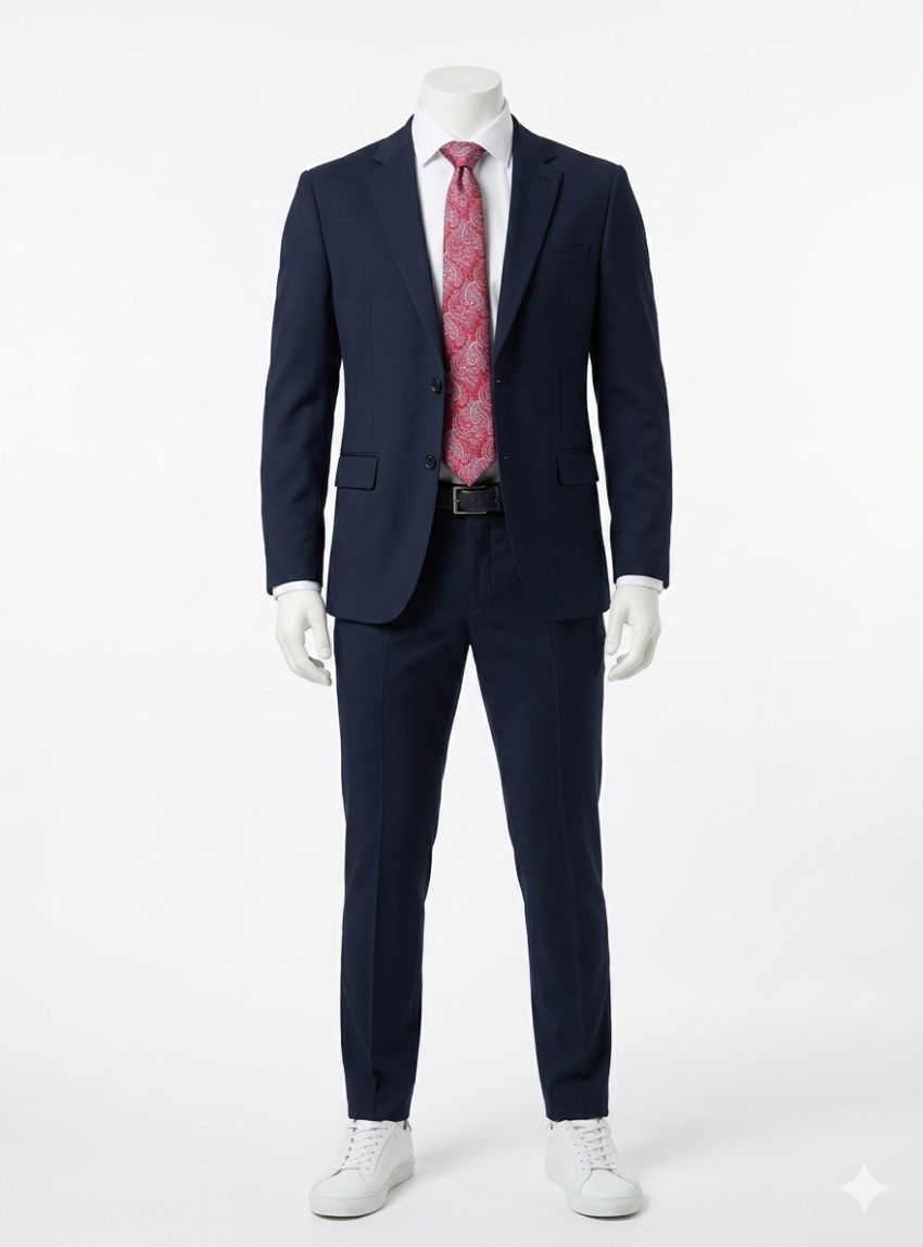 Traje azul marino mini puntos de True Man