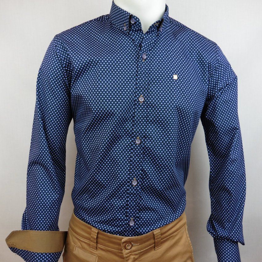 Camisa mini rombos azul y blanco de Yellow Skin