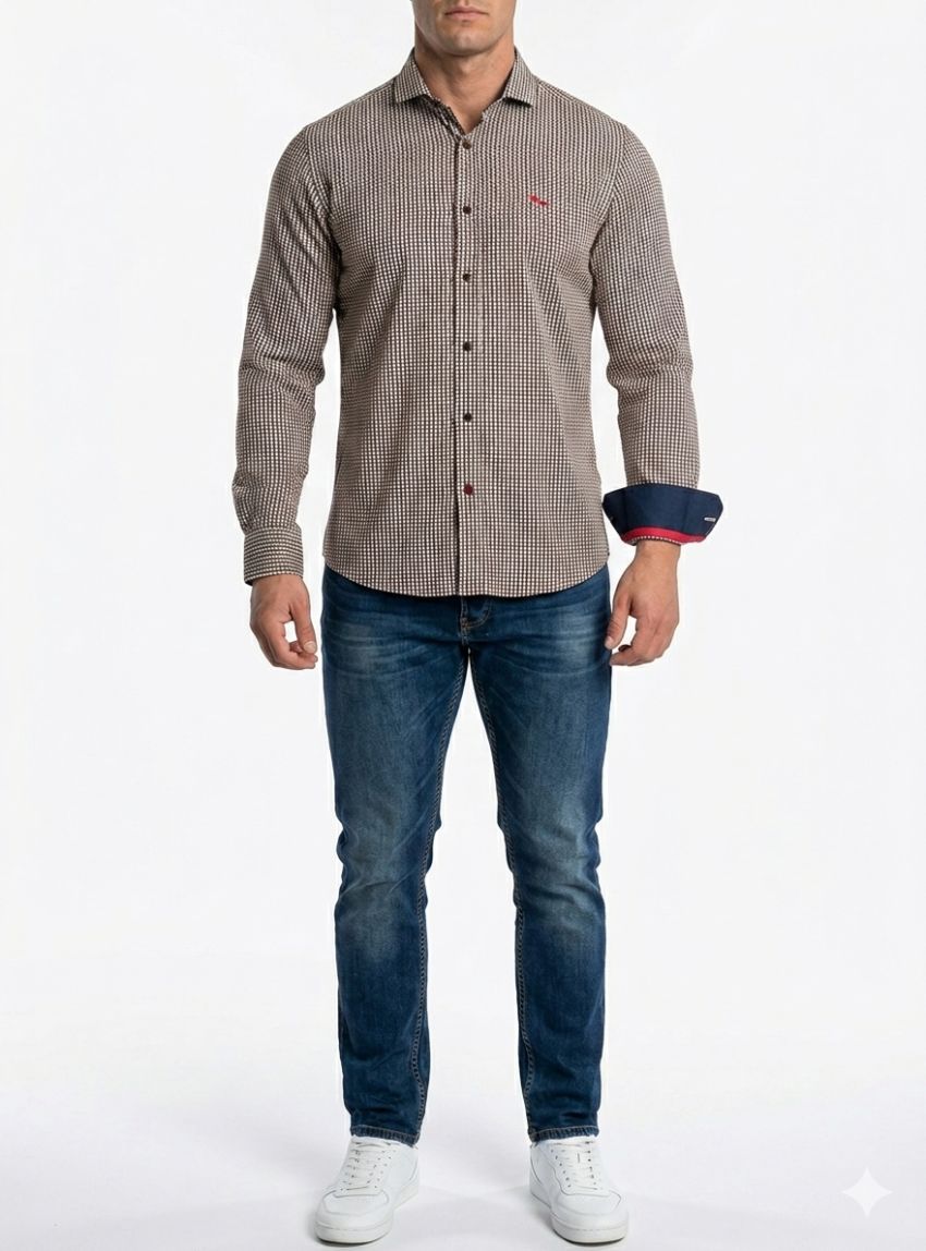 Camisa marrón estampado blanco de Dark & Fish