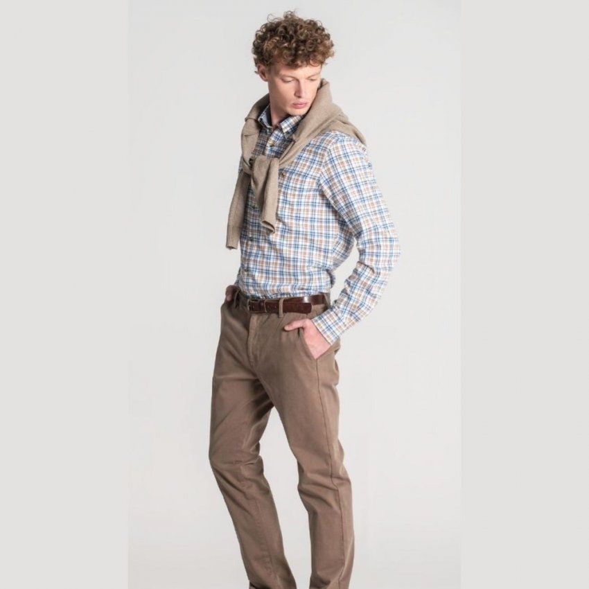 Camisa viella cuadros azul y camel de Dos Galgos