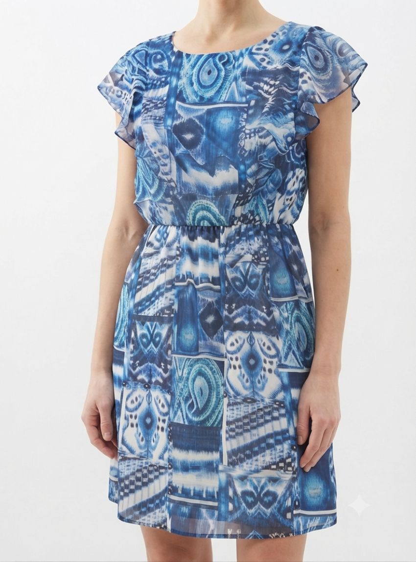 Vestido bambula estampado azul de Lourdes Castillo