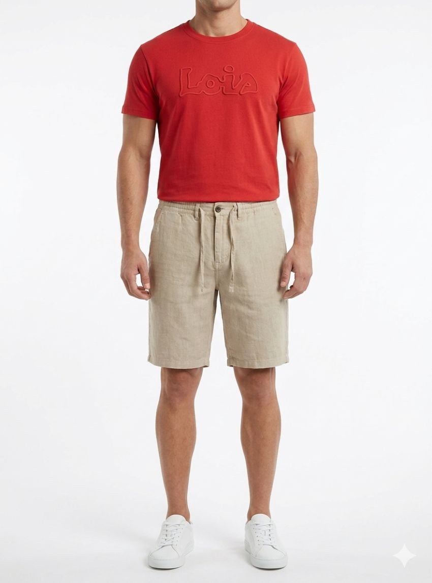 Pantalón corto lino goma arena de Tayron's