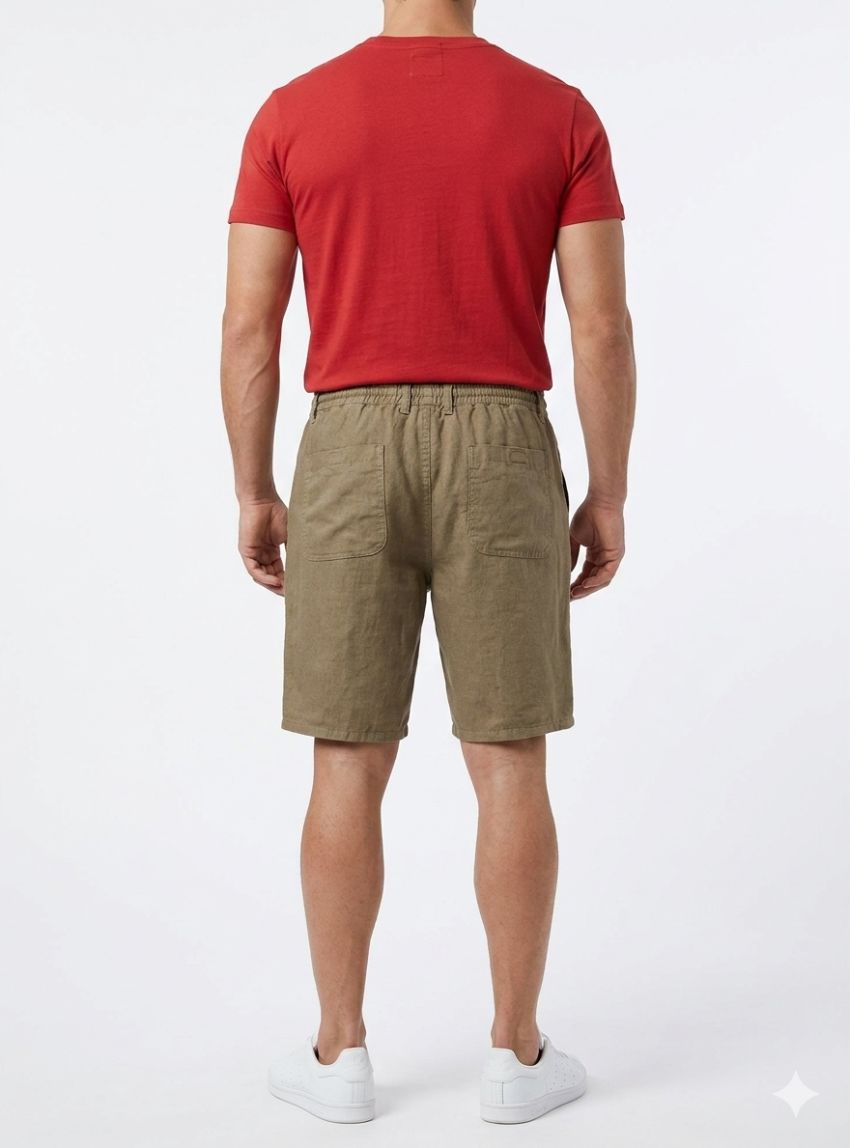 Pantalón corto lino goma verde de Tayron's