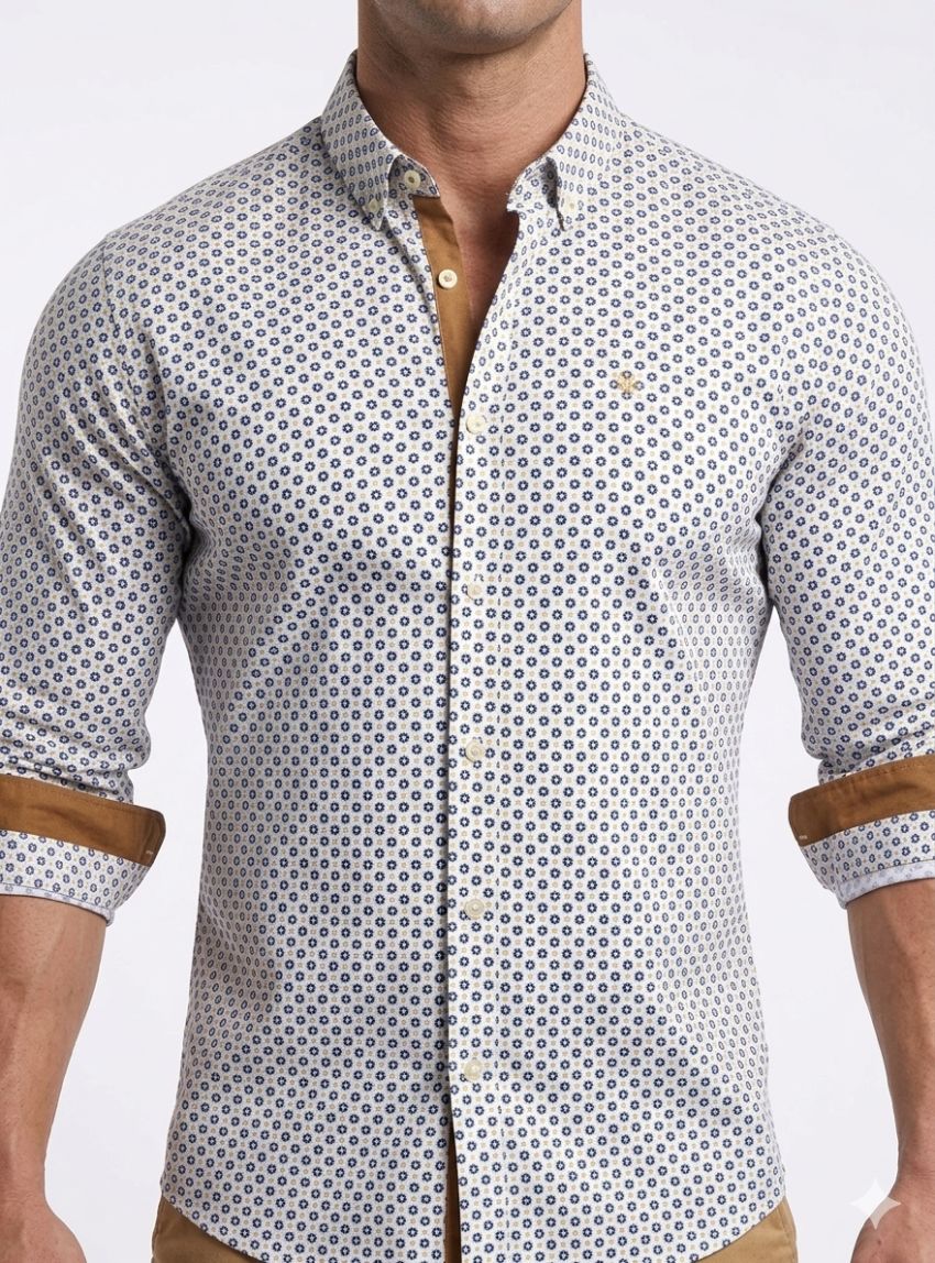 Camisa mini flores azul y camel de Yellow Skin