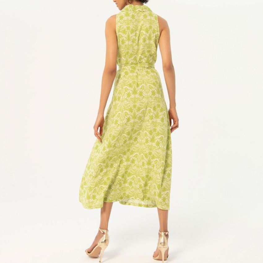 Vestido largo camisero estampado verde pistacho de Surkana