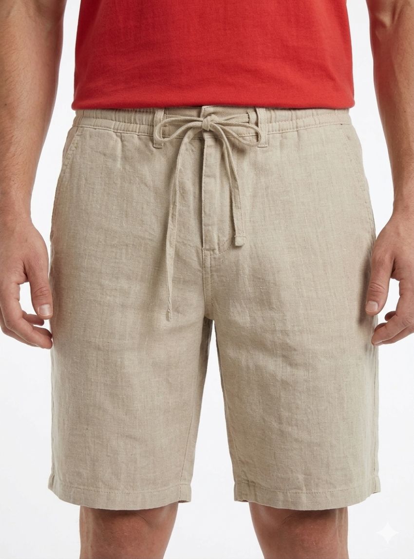 Pantalón corto lino goma arena de Tayron's