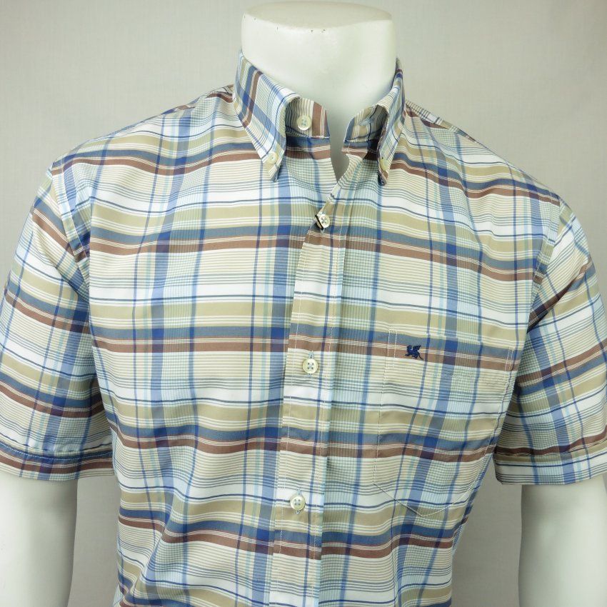 Camisa m/c cuadros azul marrón de VNTO