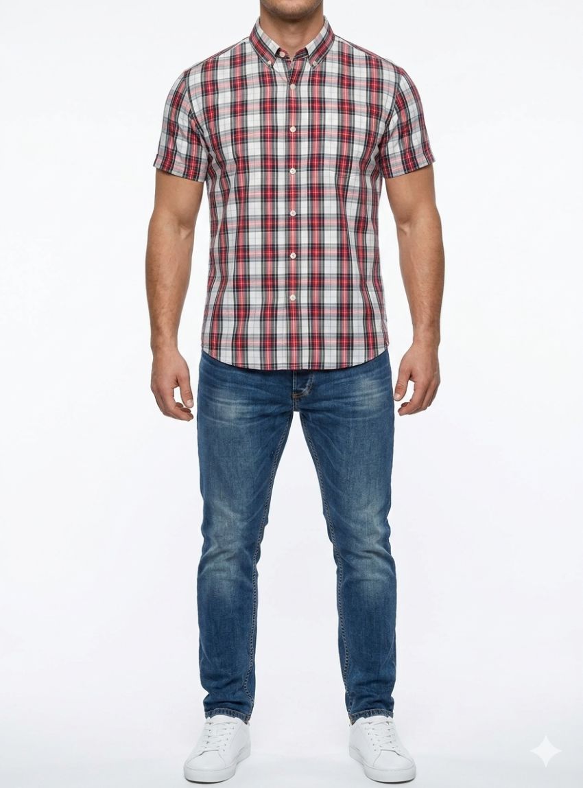 Camisa cuadros rojo  marino de VNTO