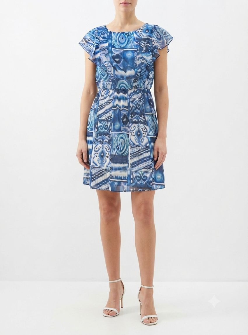 Vestido bambula estampado azul de Lourdes Castillo