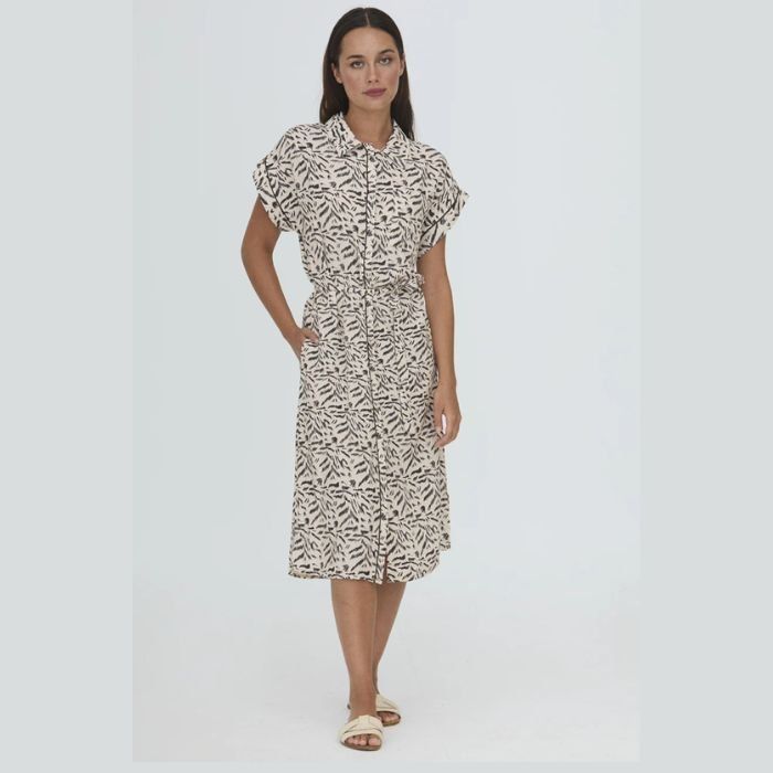 Vestido largo beige estampado negro de WNT Collection