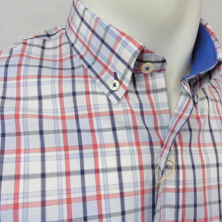 Camisa m/c cuadros coral celeste de VNTO