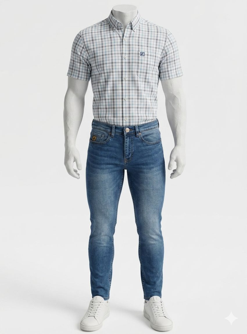 Camisa cuadros azul marino y turquesa de Dos Galgos