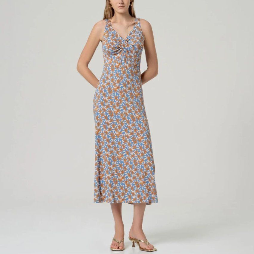 Vestido largo flores naranja y azul de Surkana