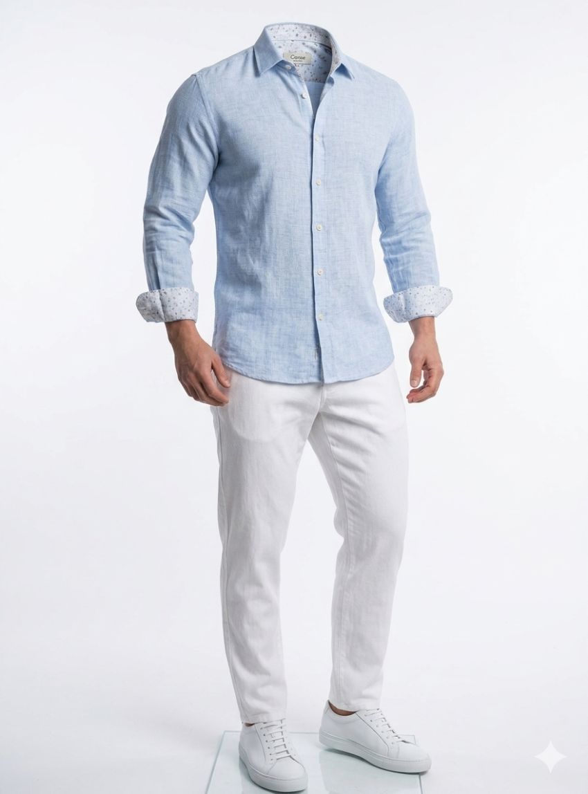 Camisa lino celeste de Corsare