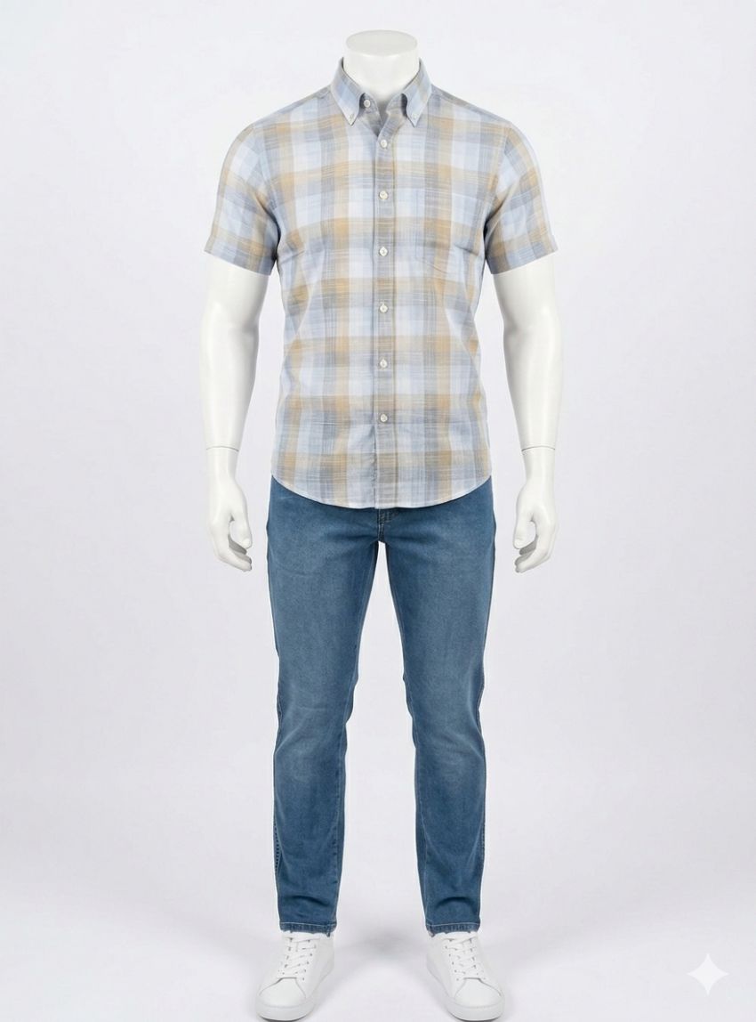 Camisa cuadros grandes azules y beige de Corsare