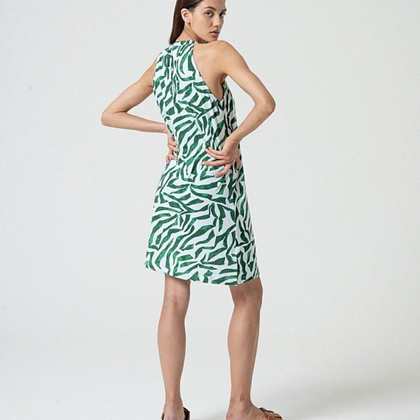Vestido algodón blanco y verde de Surkana