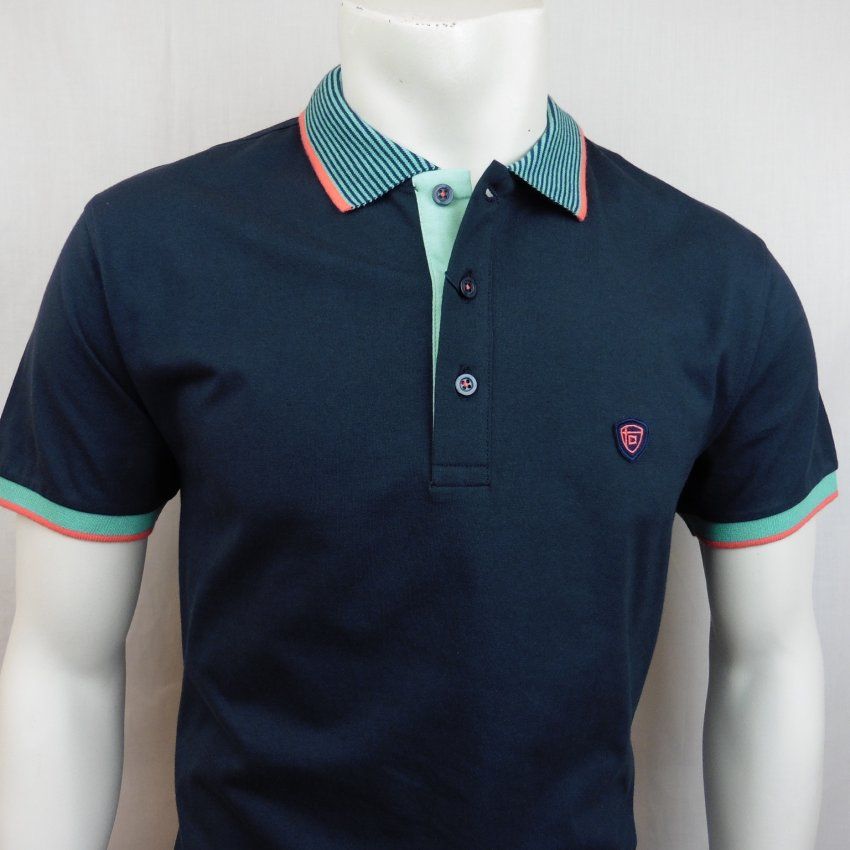 Polo azul cuello rayas de Tomé