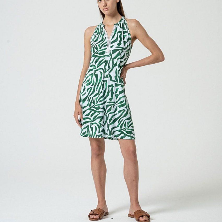 Vestido algodón blanco y verde de Surkana