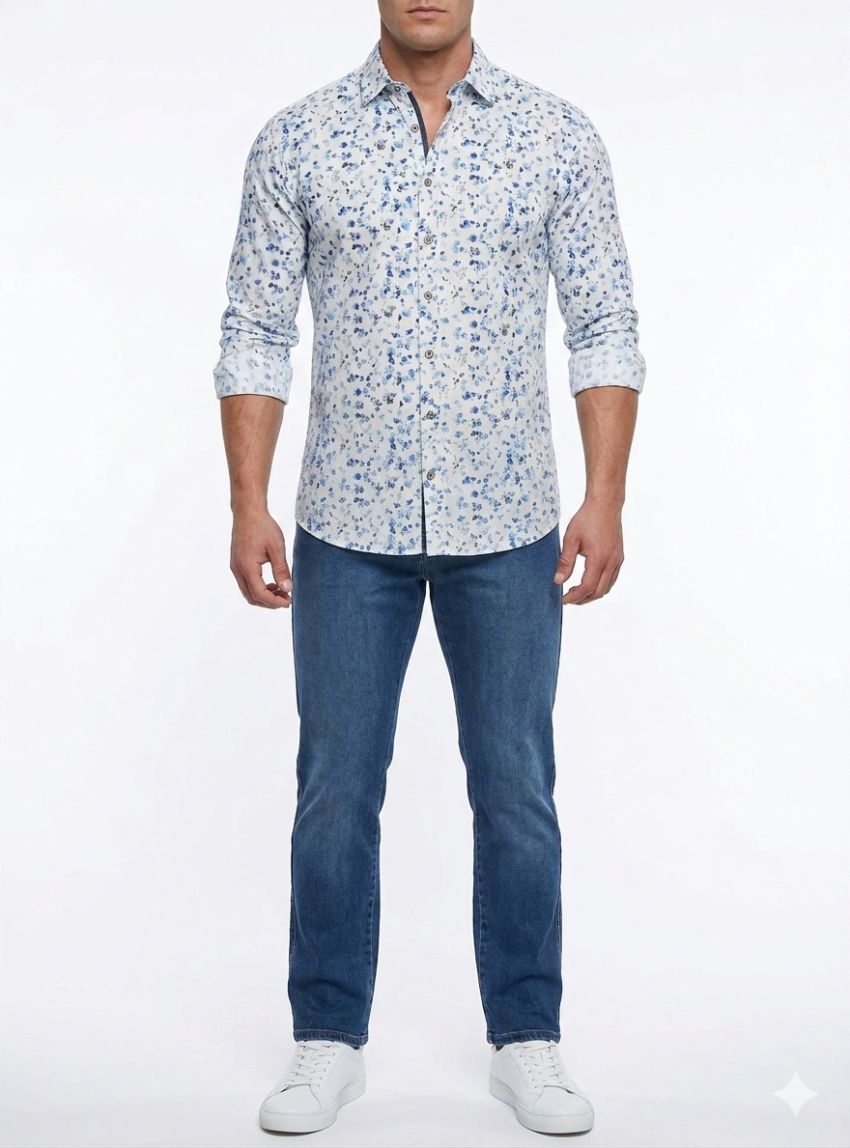Camisa flores azules de Dos Galgos