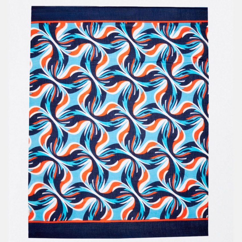 Pañuelo azul marino con estampado azul y naranja de Surkana
