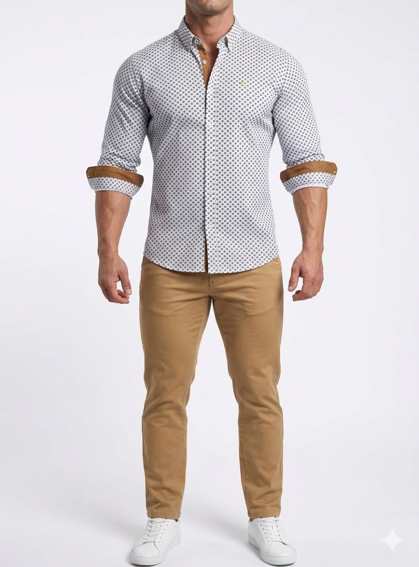 Camisa mini flores azul y camel de Yellow Skin