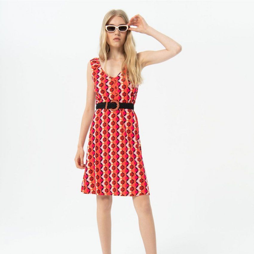 Vestido círculos cruzados rojo de Surkana