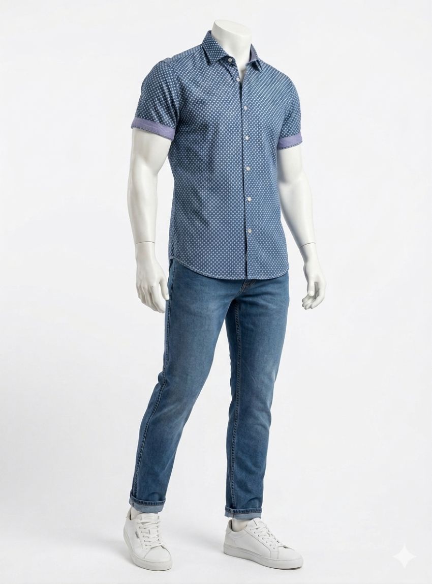 Camisa azul dibujo redondo de Corsare