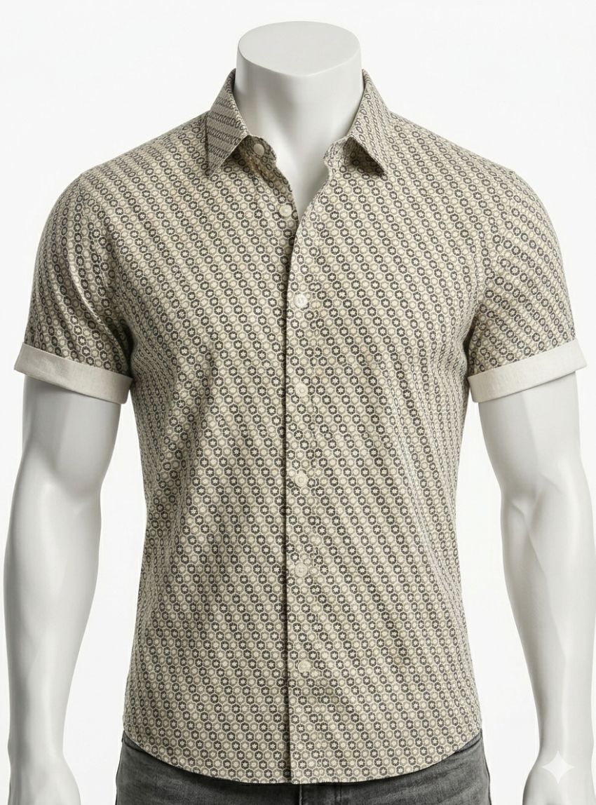 Camisa dibujo geométrico negro, verde y marrón de Corsare
