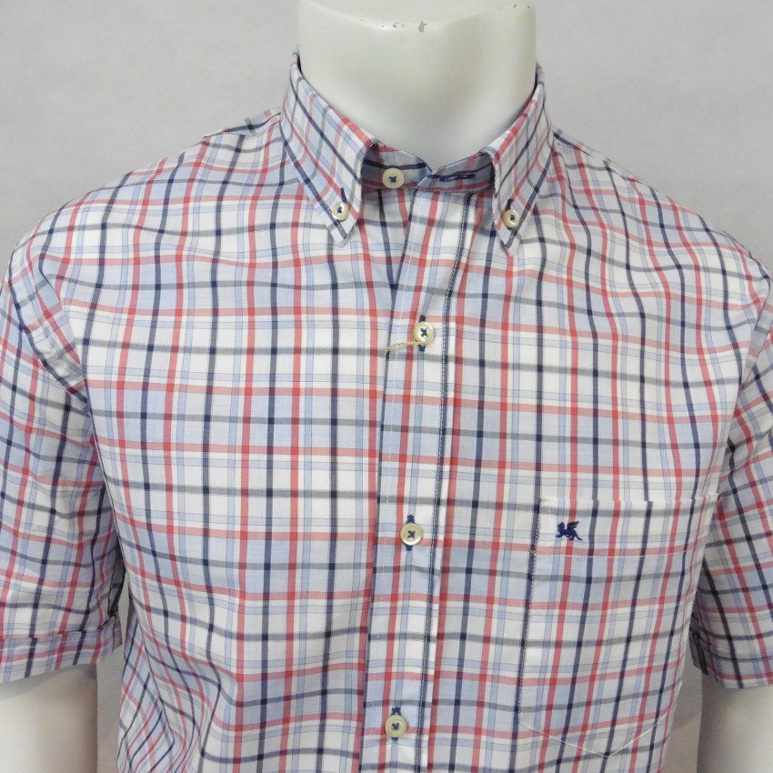 Camisa m/c cuadros coral celeste de VNTO