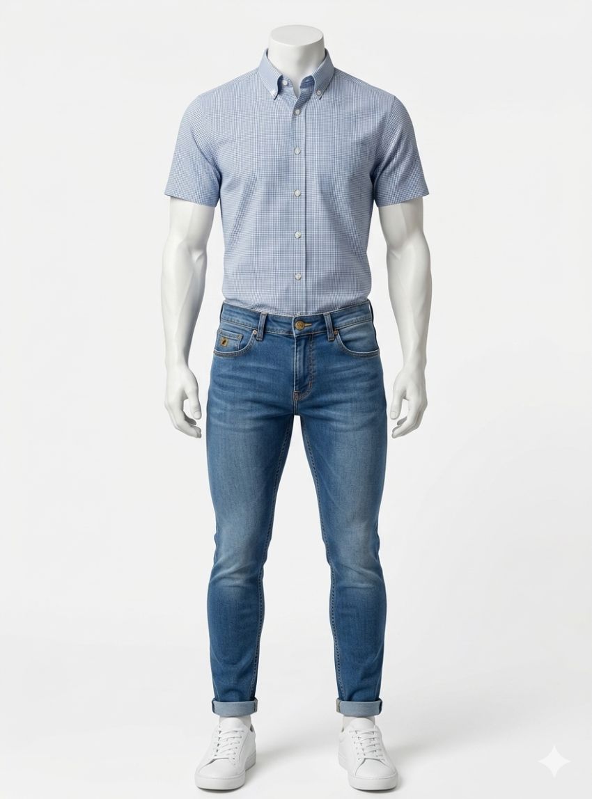 Camisa cuadros pequeños azules de Corsare