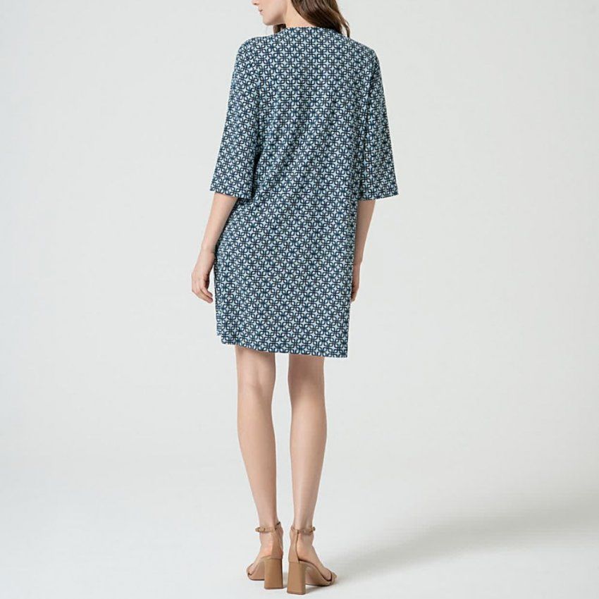 Vestido manga al codo estampado geométrico azul de Surkana