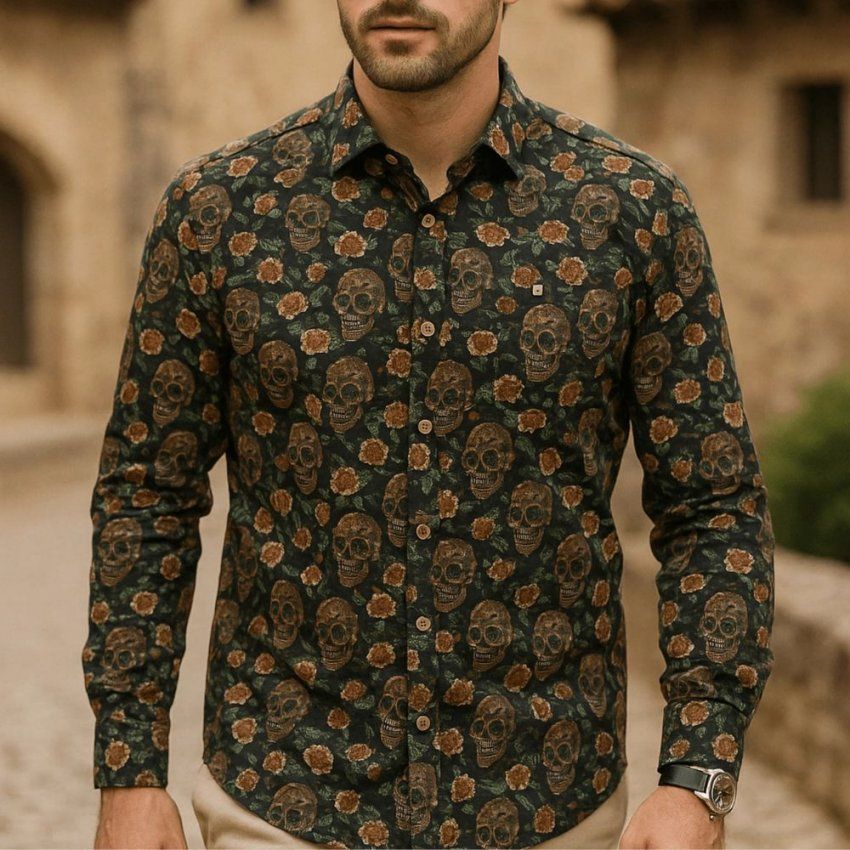 Camisa calaveras y flores de Yellow Skin