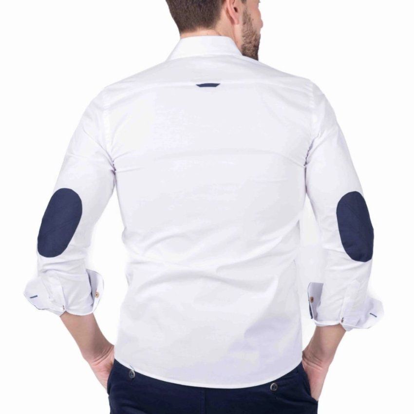 Camisa blanca tapeta azul y coderas de Yellow Skin