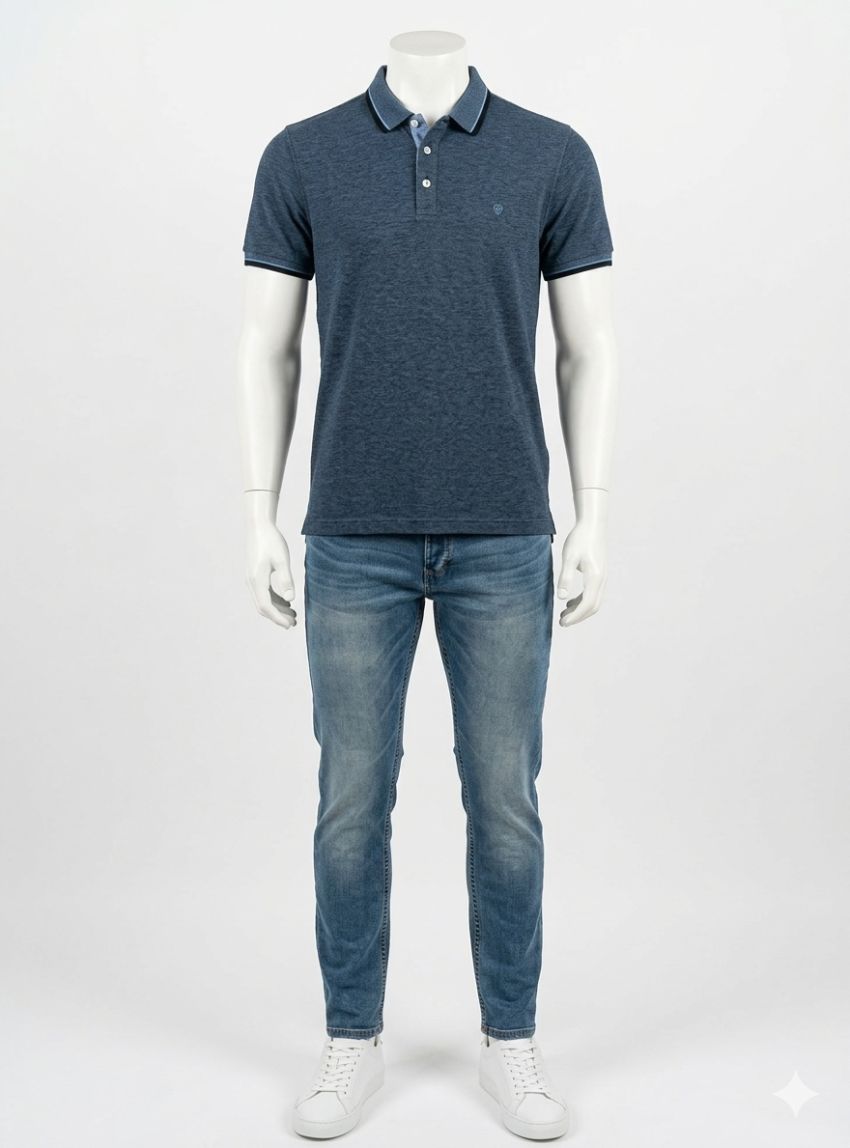 Polo mini puntos azul marino y azul tejano de Tomé