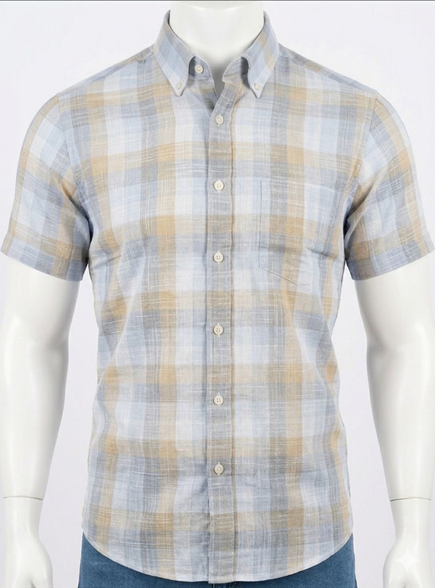 Camisa cuadros grandes azules y beige de Corsare