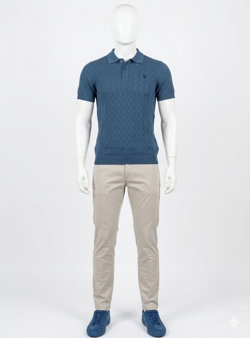 Polo de punto desagujago azul de Dark & Fish