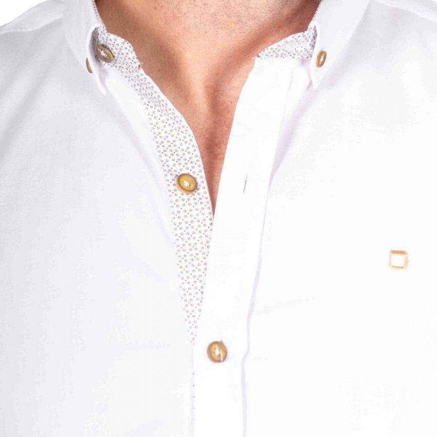 Camisa blanca con vivo mini dibujo camel de Yellow Skin
