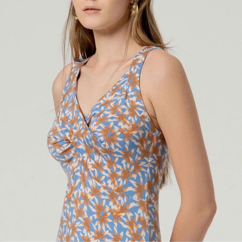 Vestido largo flores naranja y azul de Surkana