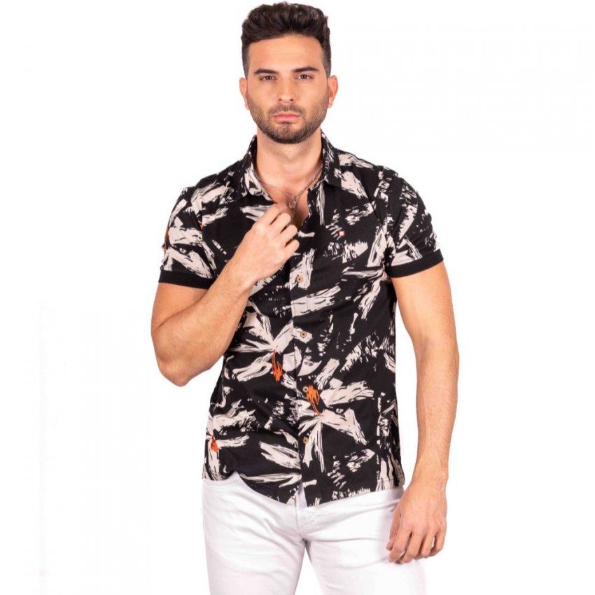 Camisa Polo negra estampada de Yellow Skin