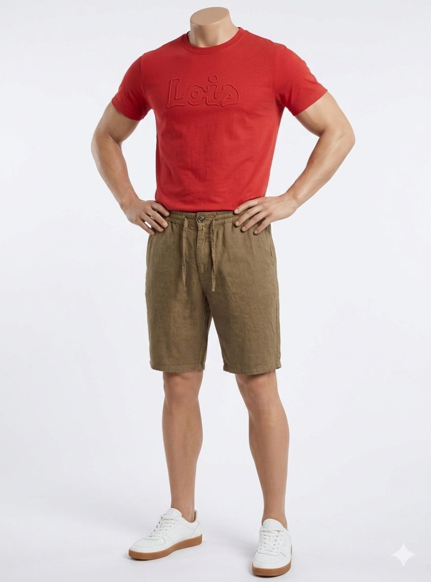 Pantalón corto lino goma verde de Tayron's
